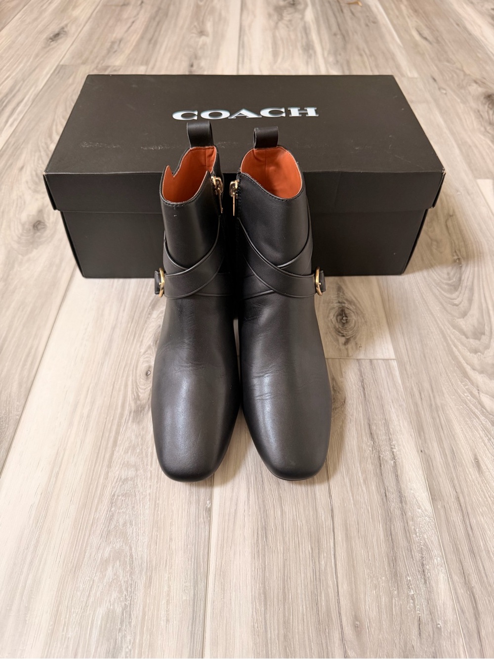 Coach Nadia Leather Booties Black 7.5 NWT Box